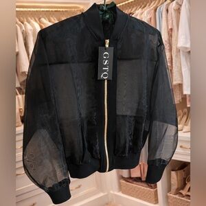 GSTQ Black Sheer Women's Bomber Jacket